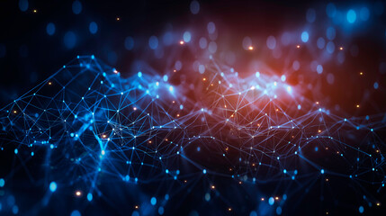 Abstract technology background of glowing blue mesh or interwoven lines on a dark background. Blue lines background.