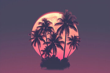 Logo, minimal, shows creative palm trees at sunset