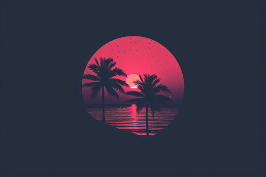 Logo, minimal, shows creative palm trees at sunset