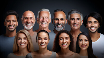 Obraz premium Portraits of smiling people. Group of happy people on black background.