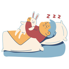 Cute sleeping boy vector cartoon illustration isolated on a white background.