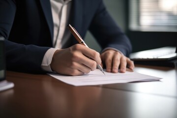 closeup shot of an unrecognizable man signing paperwork while filling out a contract in an office - obrazy, fototapety, plakaty