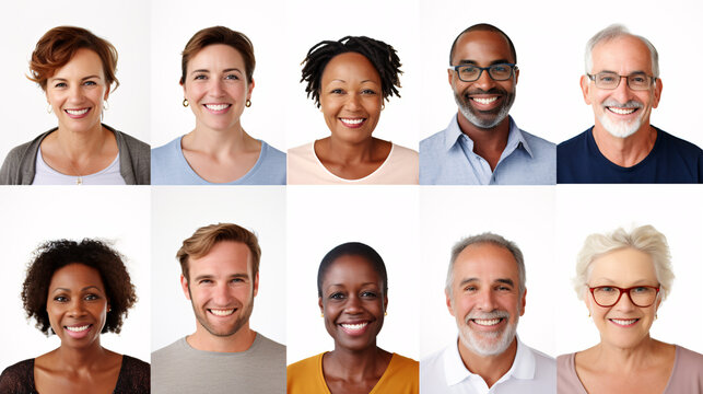 Portraits of happy multiethnic group of people in a collage