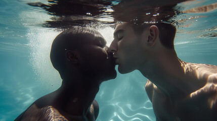 Submerged in Love Intimate Portrait of a Homosexual Couple Kissing Below the Surface