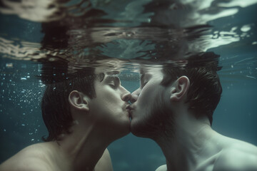Beneath the Waves Homosexual Couple's Deep Connection Captured in an Underwater Kiss