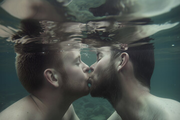 Fluid Romance Close-Up of a Black Homosexual Couple Kissing Underwater