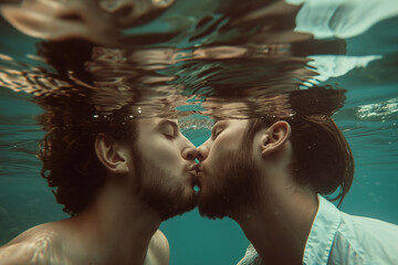 Drowning in Love Underwater Portrait of a Gay Couple Sharing a Tender Moment