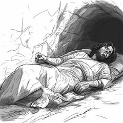 Jesus Christ is laid in the tomb. Doodle line for coloring practice. , ai generated.
