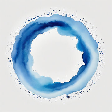 blue watercolor stain on a white background isolated circle with void inside