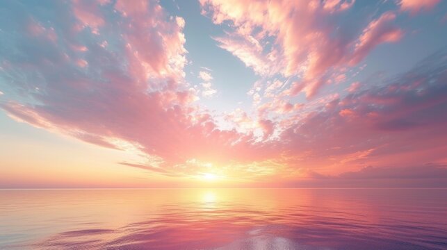 Fototapeta Muted tones of pink and orange mimic a romantic sunset sky.
