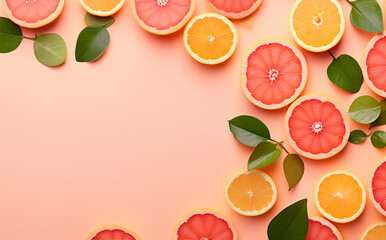 citrus fruit background, grapefruit on pink wallpaper