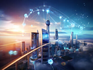 Capture the impact of 5G technology in the telecommunications industry during the technology revolution with images depicting high-speed connectivity and IoT integration