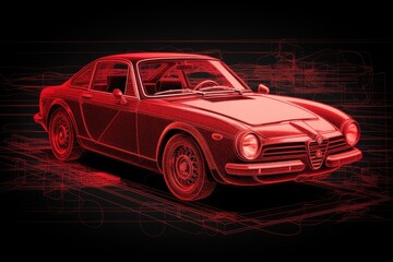 Retro sports car drawn with red pen sketchboard
