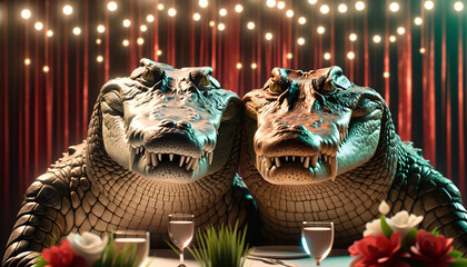 A crocodile enjoys a romantic evening