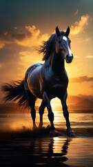 Obraz na płótnie Canvas horse at beach sunset