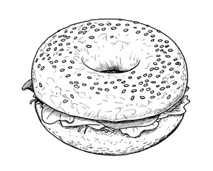 Drawing of bagel - hand sketch of food - obrazy, fototapety, plakaty