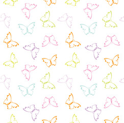 soft butterfly seamless pattern  lilac green orange 