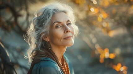 Portrait of Senior Woman relaxing in nature.

