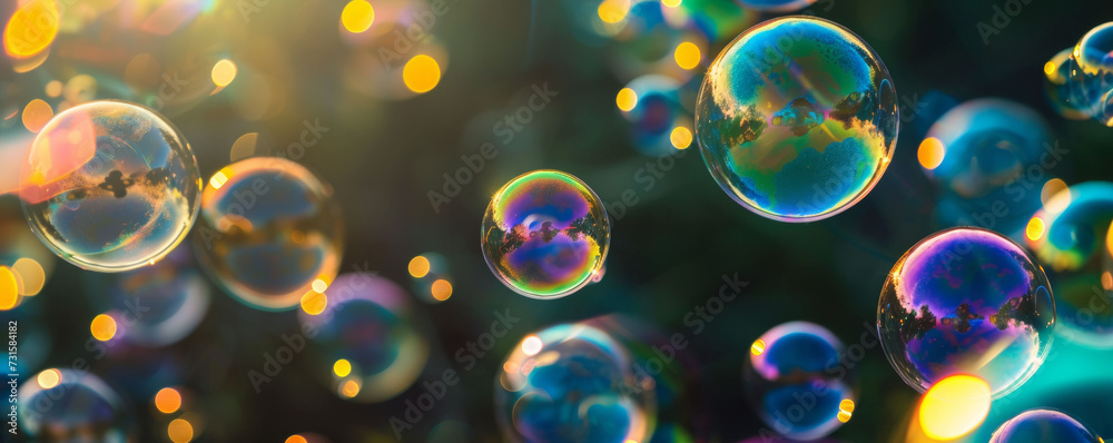 Poster a bunch of soap bubbles floating in the air