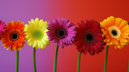 A Row of Colorful Gerberia Flowers in Front