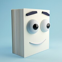 A cartoon book with a face, its pages appearing to flip, suitable for educational platforms or bookshops. 