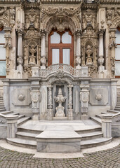 White marble engravings mediating staircase of Ihlamur Pavilion, The palace is a former imperial Ottoman summer pavilion, located in Nisantasi Ihlamur Yolu street, Sisli district, Istanbul, Turkey