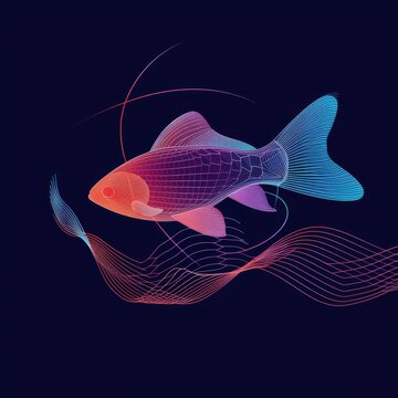 A minimalist fish swimming in a digital wave, fitting for technology solutions or aquatic ventures.