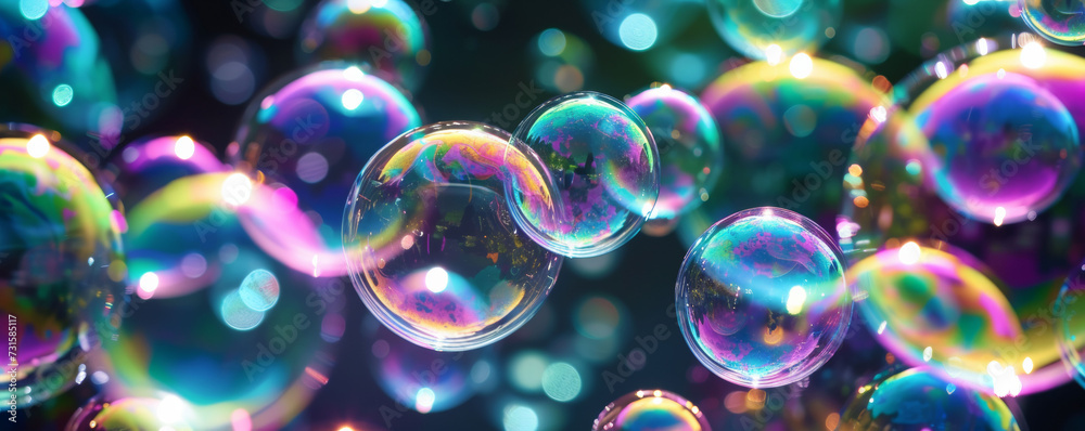 Poster cluster of soap bubbles in the air
