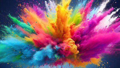 Multicolored powder explodes in the air. Abstract colored haze for Holi festival.