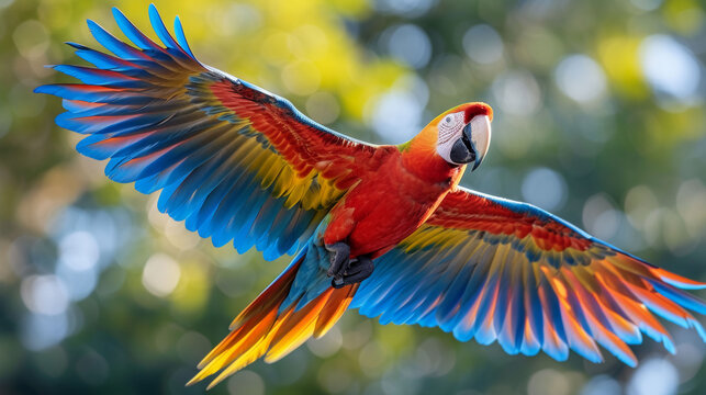 Colorful Parrot Soaring in the Air