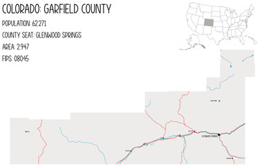 Large and detailed map of Garfield County in Colorado, USA.