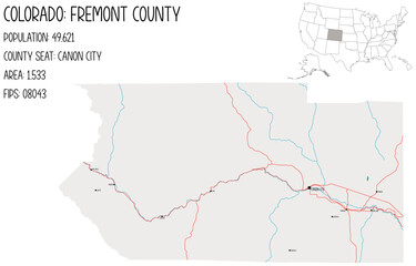 Large and detailed map of Fremont County in Colorado, USA.
