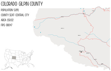 Large and detailed map of Gilpin County in Colorado, USA.