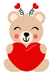 Cute valentine teddy bear sitting with red heart