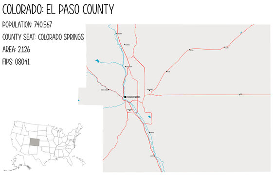 Large and detailed map of El Paso County in Colorado, USA.