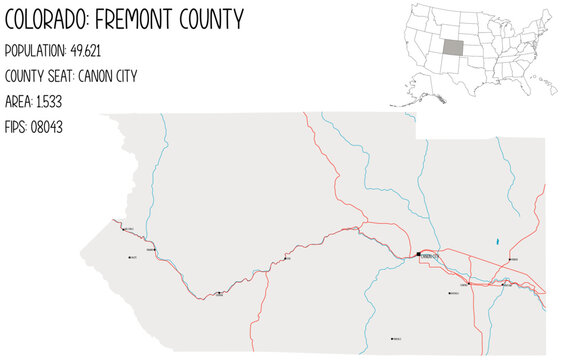 Large And Detailed Map Of Fremont County In Colorado, USA.