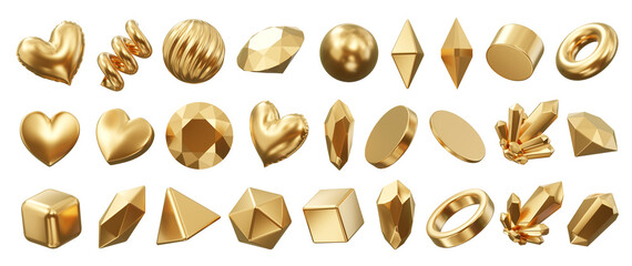 Gold Object geometry shape set isolated background 3d rendering 