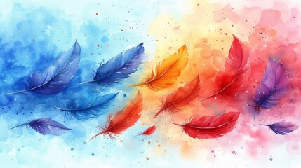 Colorful Feathers Flying in the Sky
