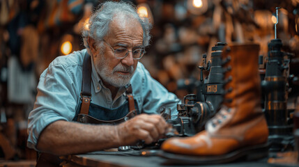 Crafting Tradition A Senior Shoemaker in His Workshop