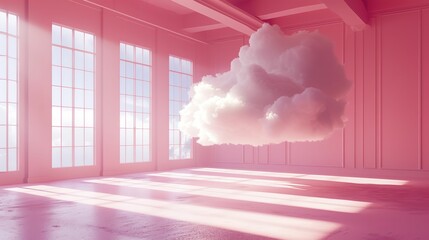 Cloud floating in a pink room.