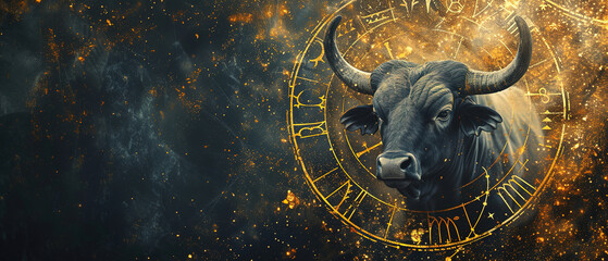 Image of a Zodiac taurus background, with empty copy space 