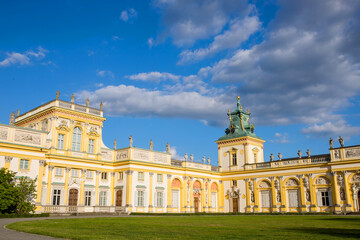 Fototapeta na wymiar The royal Wilanow Palace in Warsaw, Poland. View of a gardens and facade.