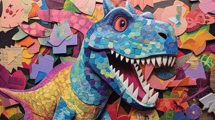 Fototapeta premium A captivating dinosaur illustration crafted from vibrant pieces of 3D paper