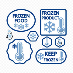 Fototapeta premium Frozen food label, packaging and storage, sticker with snowflake and thermometer.