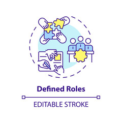 Defined roles multi color concept icon. Responsibilities for each positions. Expecting from employees. Round shape line illustration. Abstract idea. Graphic design. Easy to use in promotional material