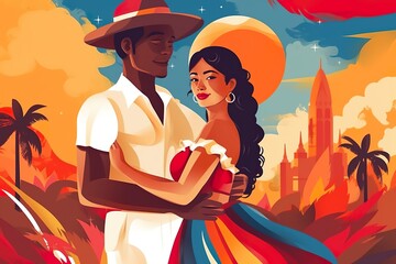 colorful illustration of colombian couple 