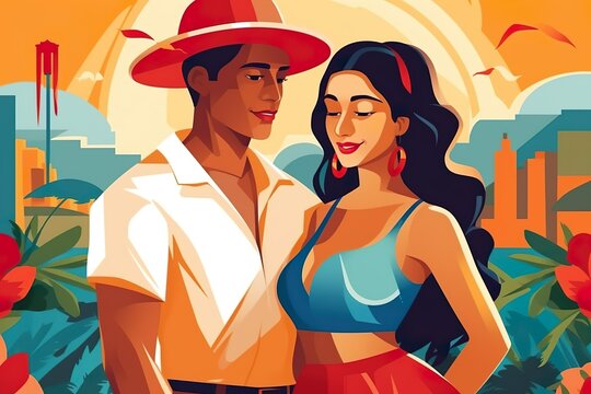 Fototapeta colorful illustration of colombian couple 