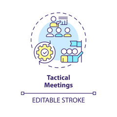 Tactical meetings multi color concept icon. Focused gatherings for discuss, coordinate daily work. Round shape line illustration. Abstract idea. Graphic design. Easy to use in promotional material