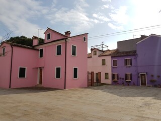 Pink and purple houses in Burano, Venice