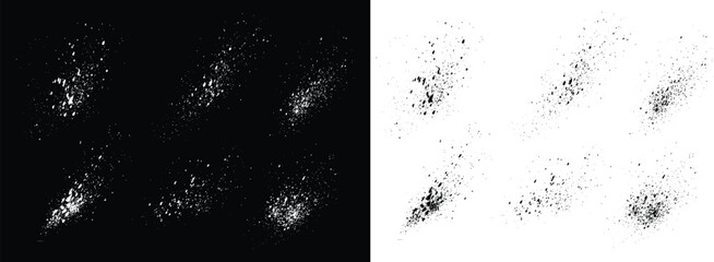 Set of crime black and white vector watercolor paint brush stroke blood splatter spot illustration set. Set of hand-drawn creative black and white brush vector blood illustration element background